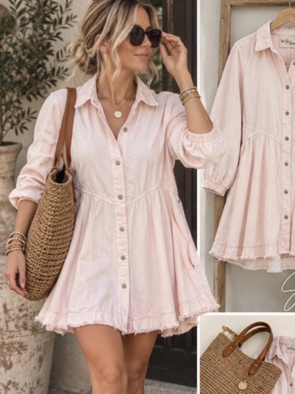 We The Free Soft Pink Babydoll Shirt Dress